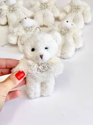 White Teddy Bear Christmas Ornament Plush Holiday Decoration