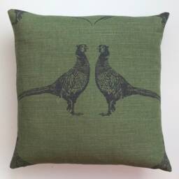 Green Linen Pheasants Cushion Cover, Barneby Gates, Country Decor - thumbnail 3