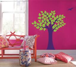 Large Wall Tree Nursery Decal Girl Room Decor With Leaves & Birds 1137 - 7 Feet Tall - thumbnail 1