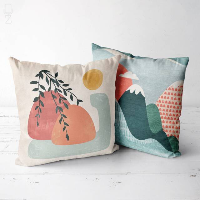 Abstract Mountain & Sun Velvet Pillow Cover Set Double-Sided Print - image 1