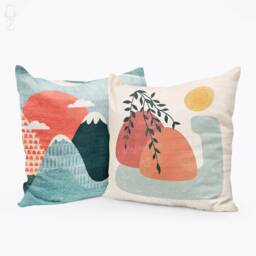 Abstract Mountain & Sun Velvet Pillow Cover Set Double-Sided Print - thumbnail 3