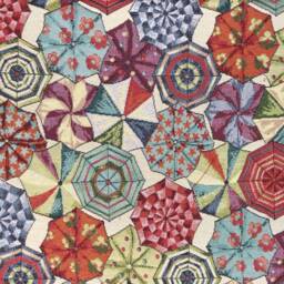 New World Tapestry Footstool, Dark Stained Wood Feet, Geometric Pattern Home Decor - thumbnail 4