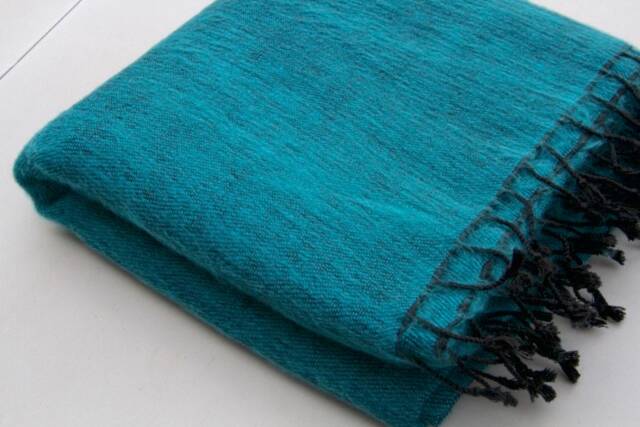 Handwoven Yak Wool Blend Blanket Teal Blue Meditation Shawl - image 1