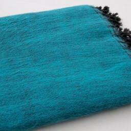 Handwoven Yak Wool Blend Blanket Teal Blue Meditation Shawl - thumbnail 4