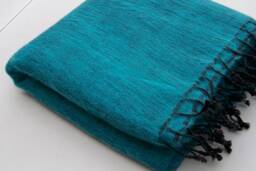 Handwoven Yak Wool Blend Blanket Teal Blue Meditation Shawl