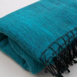 Handwoven Yak Wool Blend Blanket Teal Blue Meditation Shawl - thumbnail 3