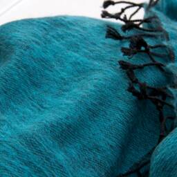 Handwoven Yak Wool Blend Blanket Teal Blue Meditation Shawl - thumbnail 2