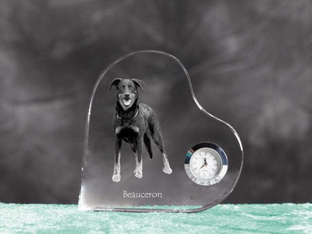 Beauceron - Crystal Clock in The Shape Of A Heart With Image Pure-Bred Dog - image 1