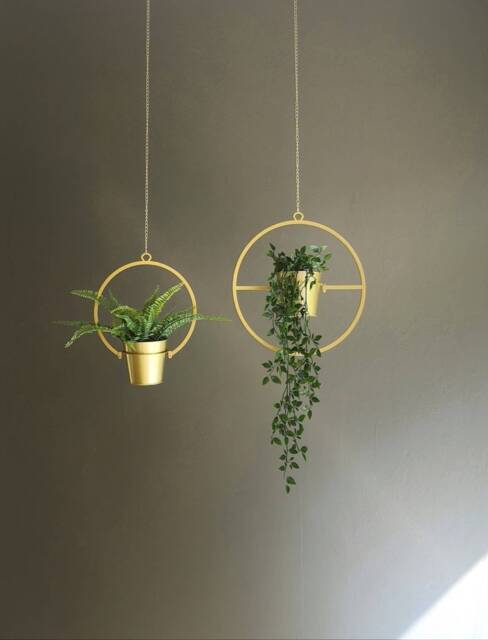 Gold Plant Hanger Set Circular Metal Indoor Planter, Scandinavian Home Decor - image 1