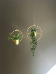 Gold Plant Hanger Set Circular Metal Indoor Planter, Scandinavian Home Decor - thumbnail 1
