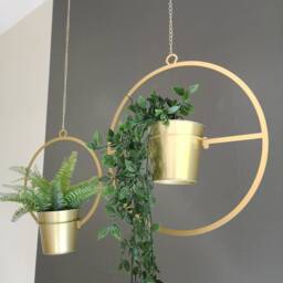 Gold Plant Hanger Set Circular Metal Indoor Planter, Scandinavian Home Decor - thumbnail 2