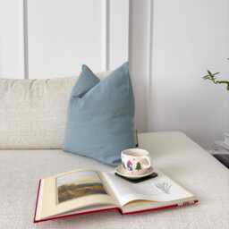 Cotton Linen Duck Egg Blue Pillow Cover Blush Cushion - All Sizes - thumbnail 2
