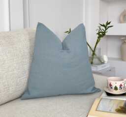 Cotton Linen Duck Egg Blue Pillow Cover Blush Cushion - All Sizes - thumbnail 1