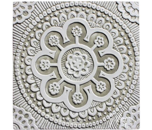 Suzani Wall Decoration Made From Ceramic For Exterior Art, Hanging, Handmade Tile Bathroom, #2 30cm Beige&white - image 1