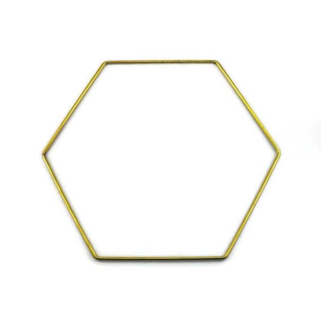 Brass Macrame Ring, Raw Hexagon Hoop, Wall Art Decor, Dreamcatcher, Hanging - 190x220x3mm My02