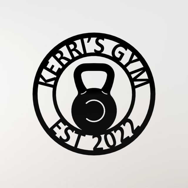 Kettlebell Metal Gym Sign, Custom Name Garage Wall Decor, Fitness Art, Weightlifting Gift - image 1