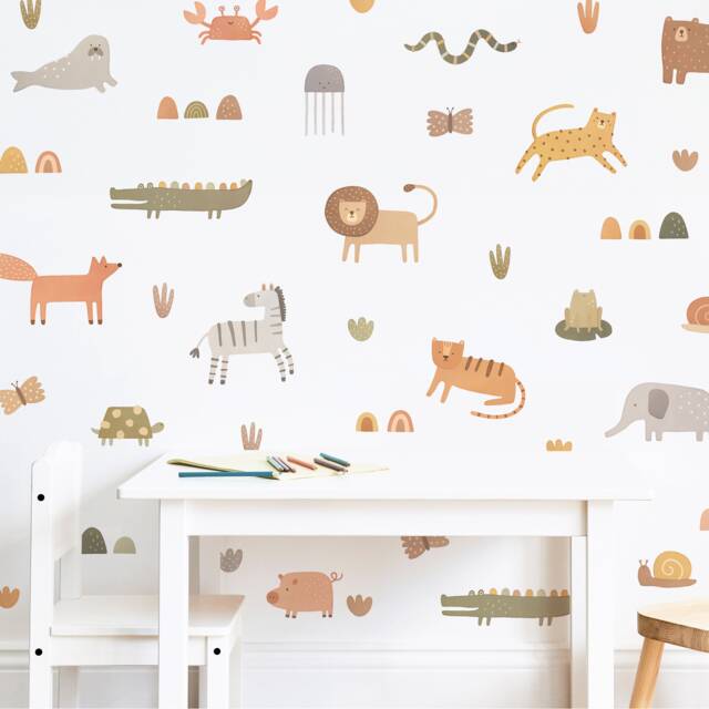 Animal Wall Decals - Kids Room Decal, Jungle Nursery Decor, Reusable & Removable Stickers - image 1