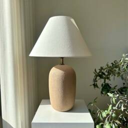 Ceramic Table Lamp Beige Linen Lampshade Textured For Bedside Nightstand Living Room Side