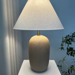 Ceramic Table Lamp Beige Linen Lampshade Textured For Bedside Nightstand Living Room Side - thumbnail 3