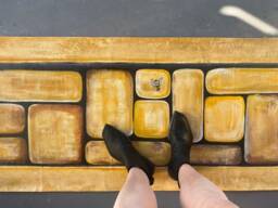 Hand-Painted Bumble Bee Floorcloth Rug Yellow Abstract Art Canvas Mat, Washable Indoor Outdoor - thumbnail 1