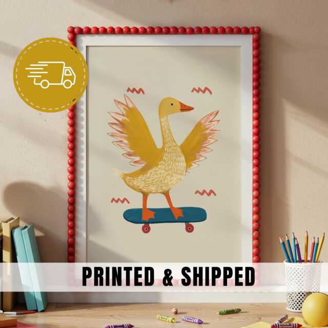 Skateboarding Goose Nursery Art Fun Animal Kid Print Playful Bird Toddler Bedroom Decor Whimsical Playroom Cute Design - 48 - image 1