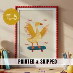 Skateboarding Goose Nursery Art Fun Animal Kid Print Playful Bird Toddler Bedroom Decor Whimsical Playroom Cute Design - 48 - thumbnail 1