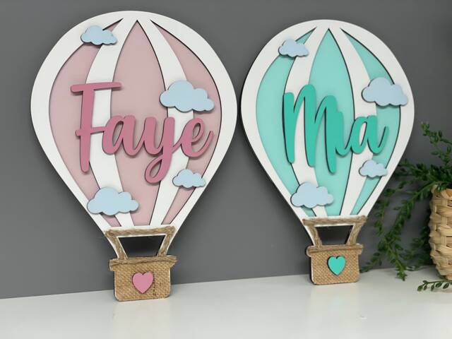 Wooden Hot Air Balloon - Personalised Nursery Decor Wall - image 1