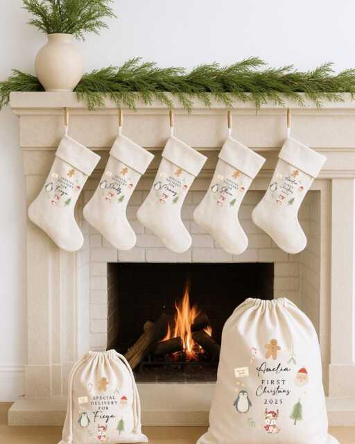 Christmas Stockings Personalized Stocking & Sack Baby Present Sack, Newborn Xmas Stocking, First Gift Bag Keepsake - image 1