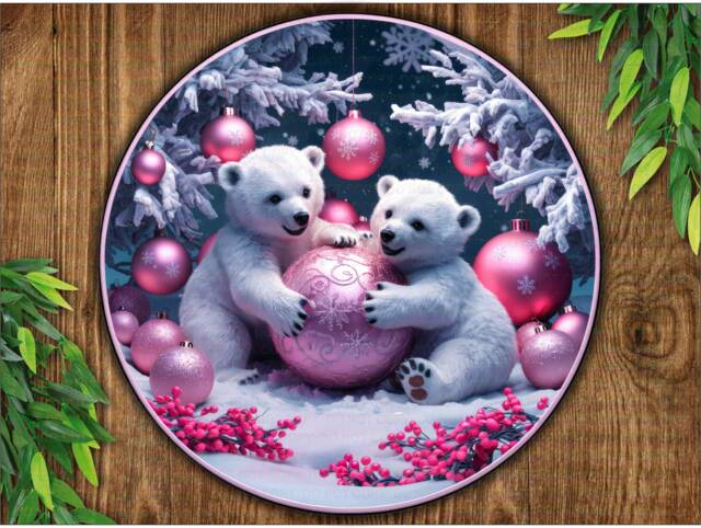 Merry Christmas Bear Sign, Reindeer Wreath, Cute Xmas Bears, Polar Wreath Bears in Snow, Sign - image 1