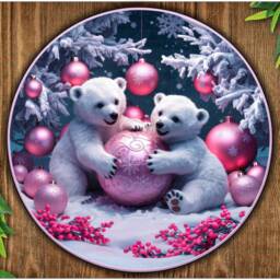 Merry Christmas Bear Sign, Reindeer Wreath, Cute Xmas Bears, Polar Wreath Bears in Snow, Sign - thumbnail 2