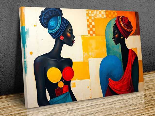 African Beautiful Figures, Cubistic Decorative Style, Wall Hangins, Home Decor, Mounted Canvas Print Ready To Hang - image 1