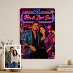 Personalised 80S Neon Bar Metal Plaque From Photo, Custom Sign Text, Retro Home Pub Gift For Hosts Door Wall Decor - thumbnail 1