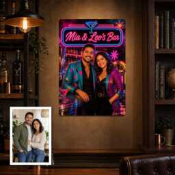 Personalised 80S Neon Bar Metal Plaque From Photo, Custom Sign Text, Retro Home Pub Gift For Hosts Door Wall Decor - thumbnail 2