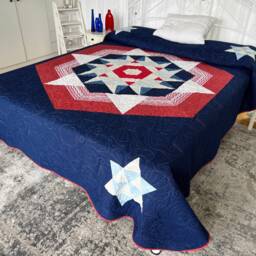 "Patriotic Stars Patchwork Quilt Red White Blue Cotton Throw - 94"" X 108" - thumbnail 2