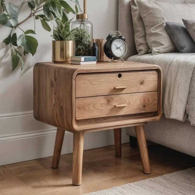 Solid Wood Bedside Table in Oak & Walnut, Modern With Wooden Or Metal Legs, Individually Customizable, Made-To-Measure Nightstand - image 1