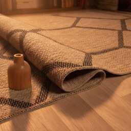 Beige Jute Area Rug, Geometric Boho Scandinavian Custom Size - thumbnail 4