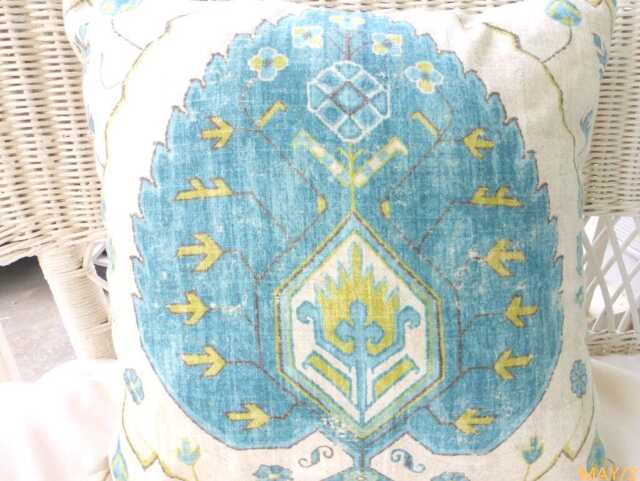 Turquoise & Citrine Ikat Pillow Cover Richloom Linen Rayon Blend - image 1
