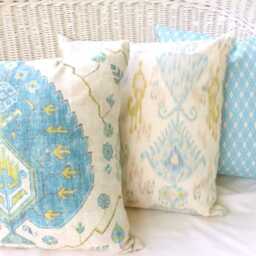 Turquoise & Citrine Ikat Pillow Cover Richloom Linen Rayon Blend - thumbnail 2