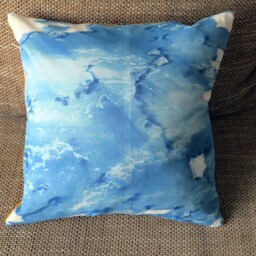 Handprinted Blue Pillow - Cyanotype, Single Item With Velvet & Cloud Motive - thumbnail 2
