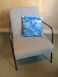 Handprinted Blue Pillow - Cyanotype, Single Item With Velvet & Cloud Motive - thumbnail 1