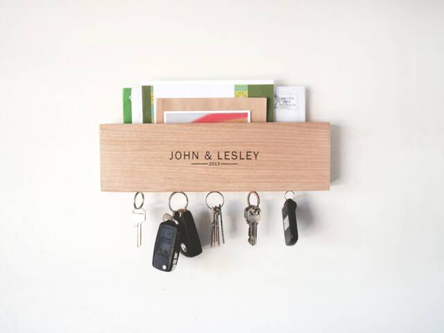 Mail & Key Holder in Oak Wood - 30cm - Personalised Housewarming Gift, Tasmanian Wood, Wooden Home Decor, Fathers Day Gift - image 1