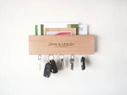 Mail & Key Holder in Oak Wood - 30cm - Personalised Housewarming Gift, Tasmanian Wood, Wooden Home Decor, Fathers Day Gift - thumbnail 1
