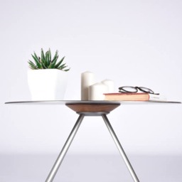 Round Coffee Table/Small Side Mid Century Style End in Iron & Oak Smoked Bedside Modern For Sofas - thumbnail 2