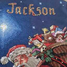 Personalised Christmas Stocking Cross Stitch Rooftop Santa - thumbnail 3