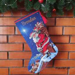 Personalised Christmas Stocking Cross Stitch Rooftop Santa