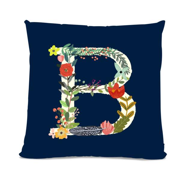 Initial Pillow - Floral Letter With B Monogrammed Custom Throw Flower Monogram