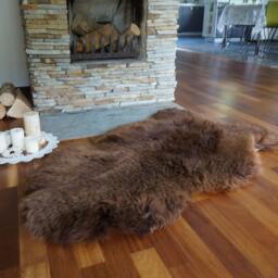 "Sheepskin Brown Throw Genuine Leather Wool Carpet Decorative Rug Brown Comfy, Cozy, Hair Is Very Thick, Shiny, 48""/ 30" - thumbnail 2