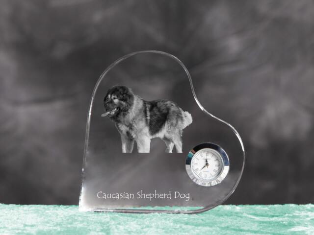 Caucasian Shepherd Dog - Crystal Clock in The Shape Of A Heart With Image Pure-Bred Dog - image 1