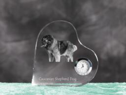 Caucasian Shepherd Dog - Crystal Clock in The Shape Of A Heart With Image Pure-Bred Dog - thumbnail 1