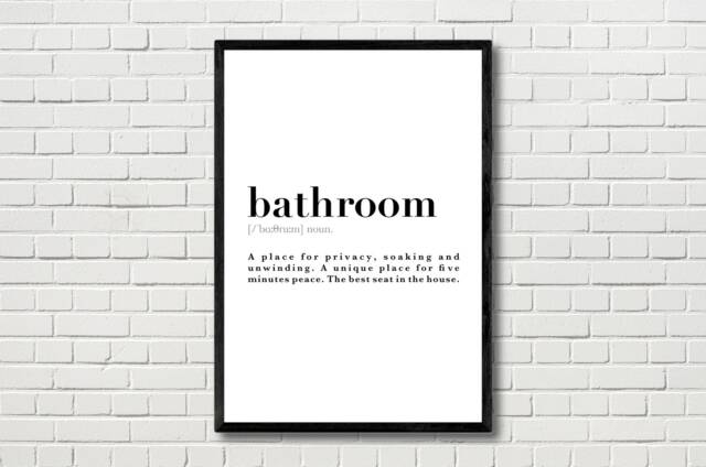Bathroom Definition Meaning Quote Wall Art Print Poster. Toilet Black & White Gift Idea Home Decor Inspirational Motivational Minimalist